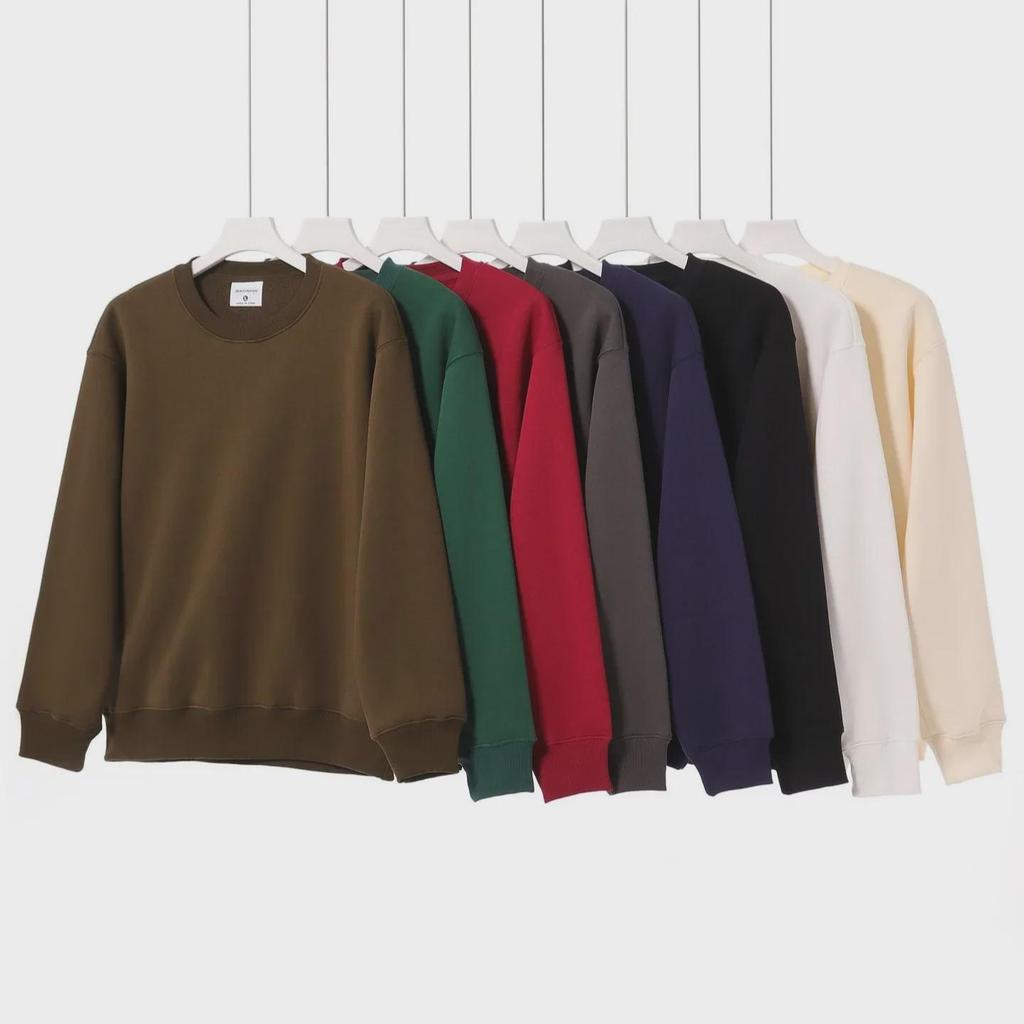 Podzimní/Zimní Zesílená Mikina z Australské Bavlny Polární Fleece, Spuštěná Ramena, Unisex Volný Střih, Plus Samet, Khaki.
