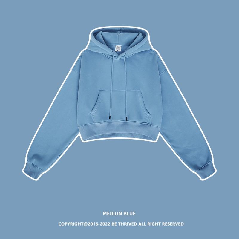 Women's Autumn and Winter Plus Cashmere Solid Color Hoodie Spice Girls Miss Umbilical American Pullover Top