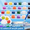 12colors/Set Acrylic Pigment With Brush Palette Small Box Beginner Children's Hand Painted Graffiti Coloring Paint Painting Tool