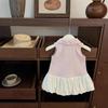 Girls Summer Pink Polo Collar Bubble Dress Sweet Princess Sleeveless Party Dress for Kids