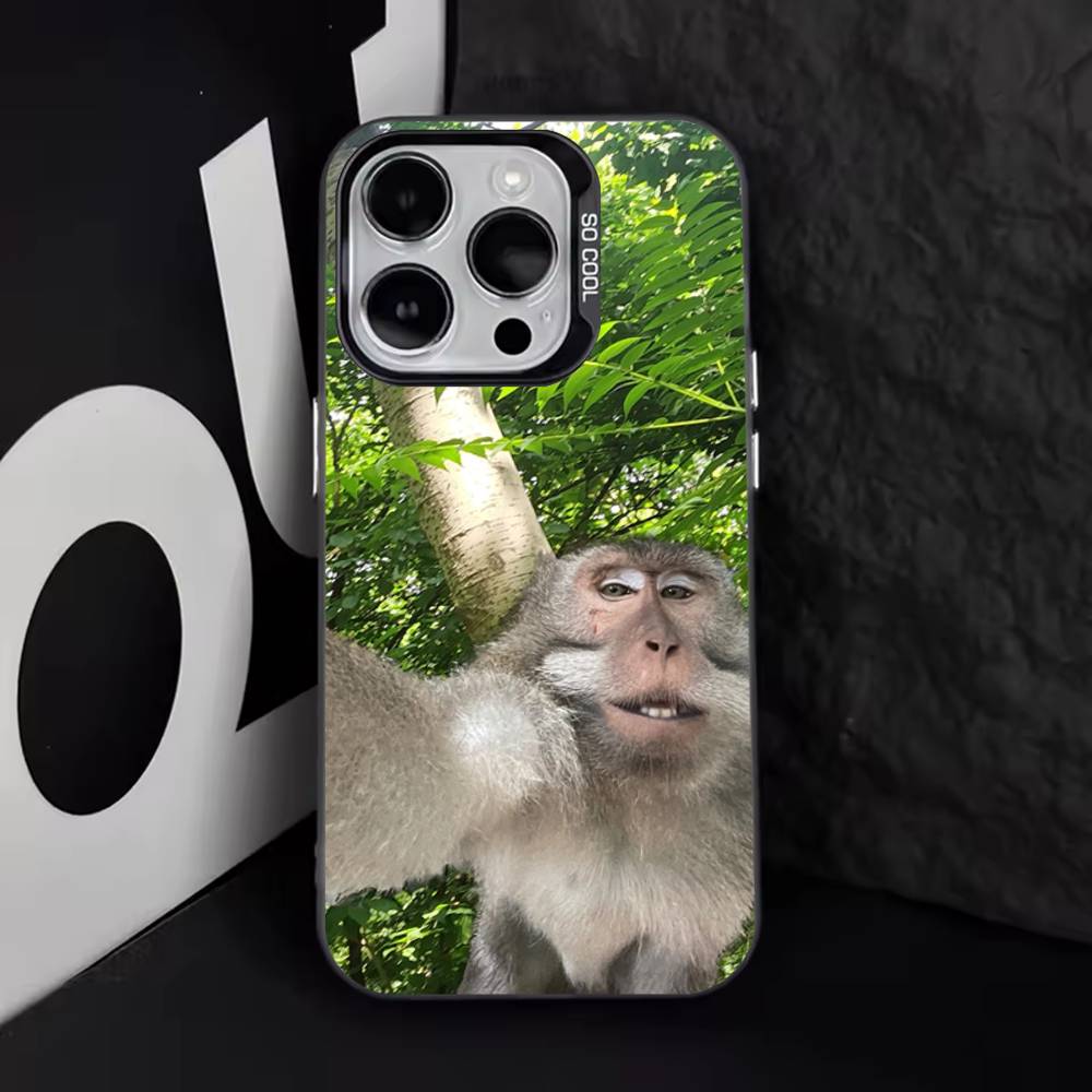 Funny Cute Monkey Phone Case For iPhone 11,12,13,14,15,16,17,Pro,Max,Plus,E,Air,Mini IMD Matte Black