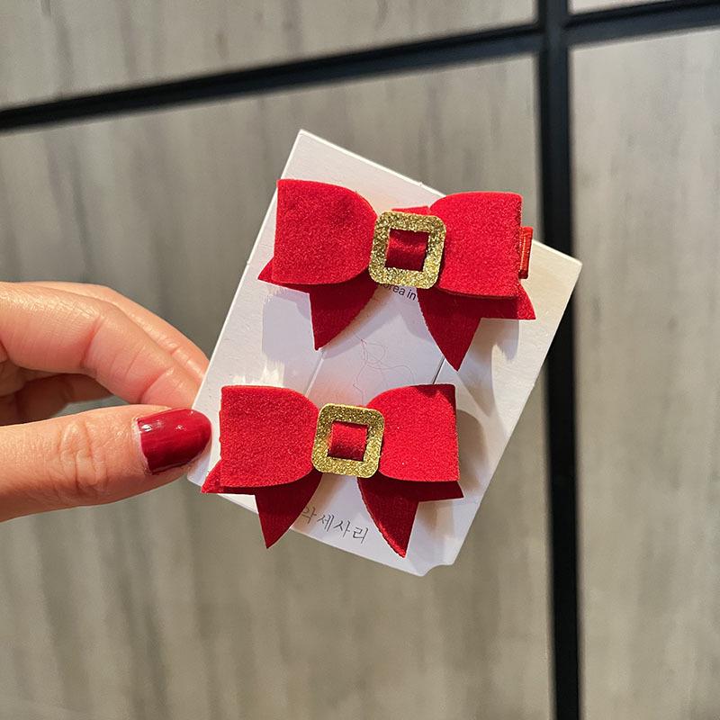 Red New Year Pearl Tassel Pompon Hair Clips for Children - Hanfu Style