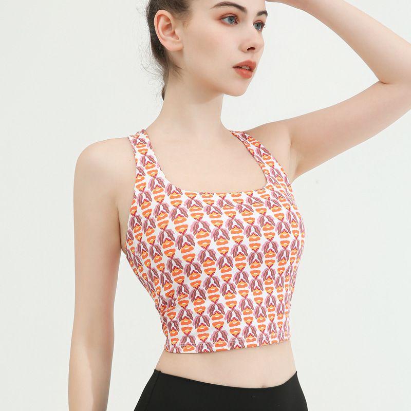 With Chest Pad Export New Print Sports Fitness Vest Beauty Back Cross Wrapped Chest Yoga Quick-Drying Sling Intimates Bra