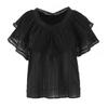 Timeless V-Neck Lace Trim French Ruffle Shirt – Sweet, Small, 2026 Style with Two Color Options, Short Sleeves
