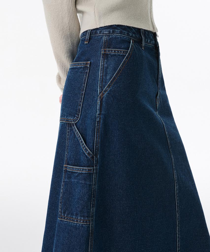 Musinsa Standard Woman Women'S Denim Carpenter Long Skirt [Medium Indigo]