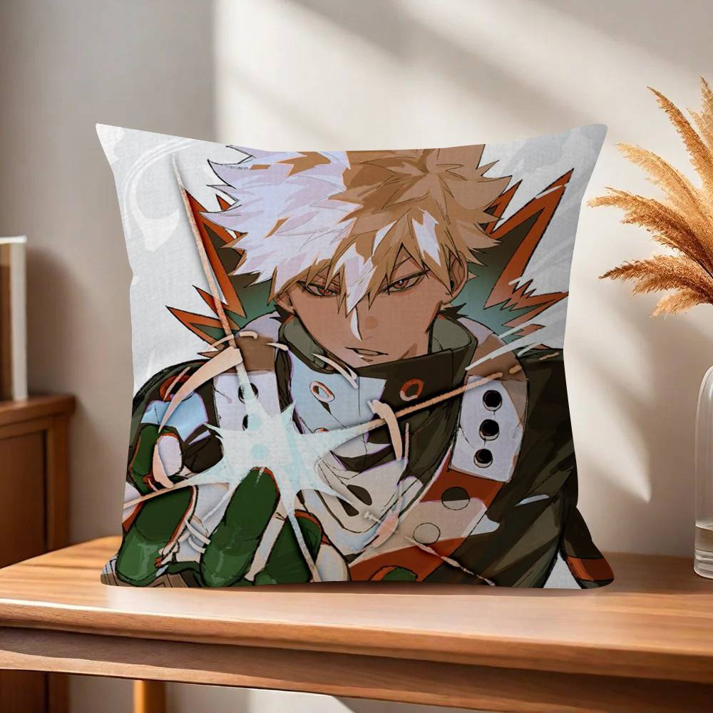 My Hero Academia Bakugou  Pillow Covers Cartoon Sofa Decorative Home Double-sided Printing Short Plush Cute Cushion Cover