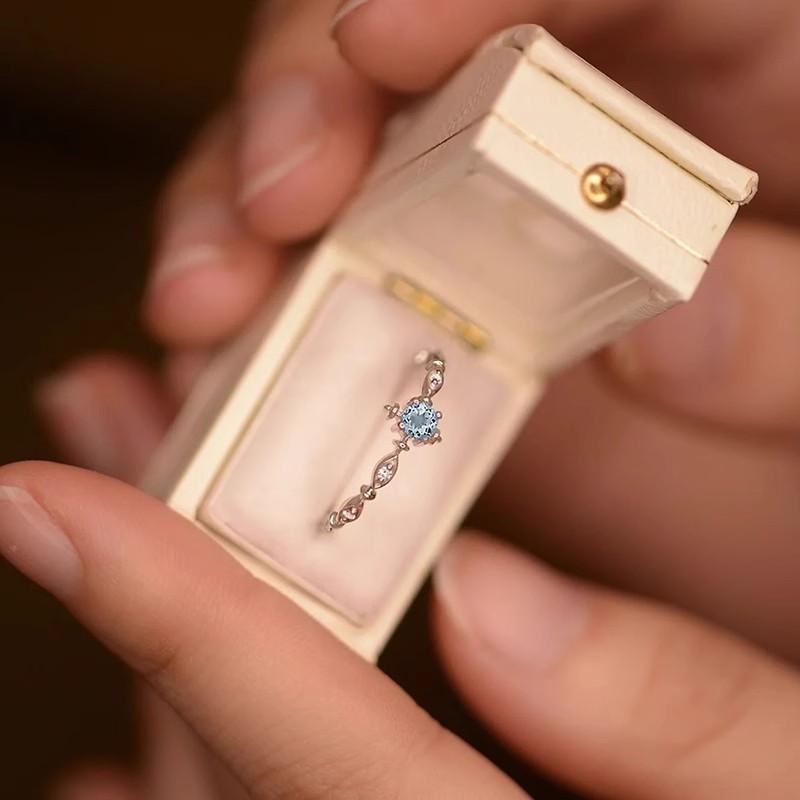Blue Snowflake Ring Female Simple Niche Design Index Finger Opening Adjustment Ring Jewelry