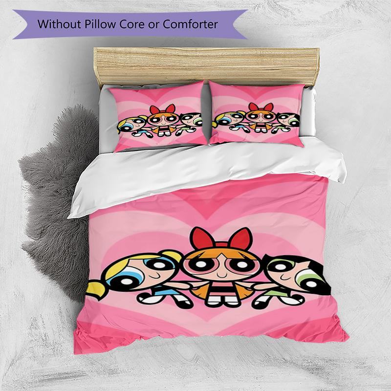3pcs The Powerpuff Girls2 Pattern Bedding Set Duvet Cover Set Includes Duvet Cover &pillowcases, Perfect All Season Bedroom Decoration & Gift