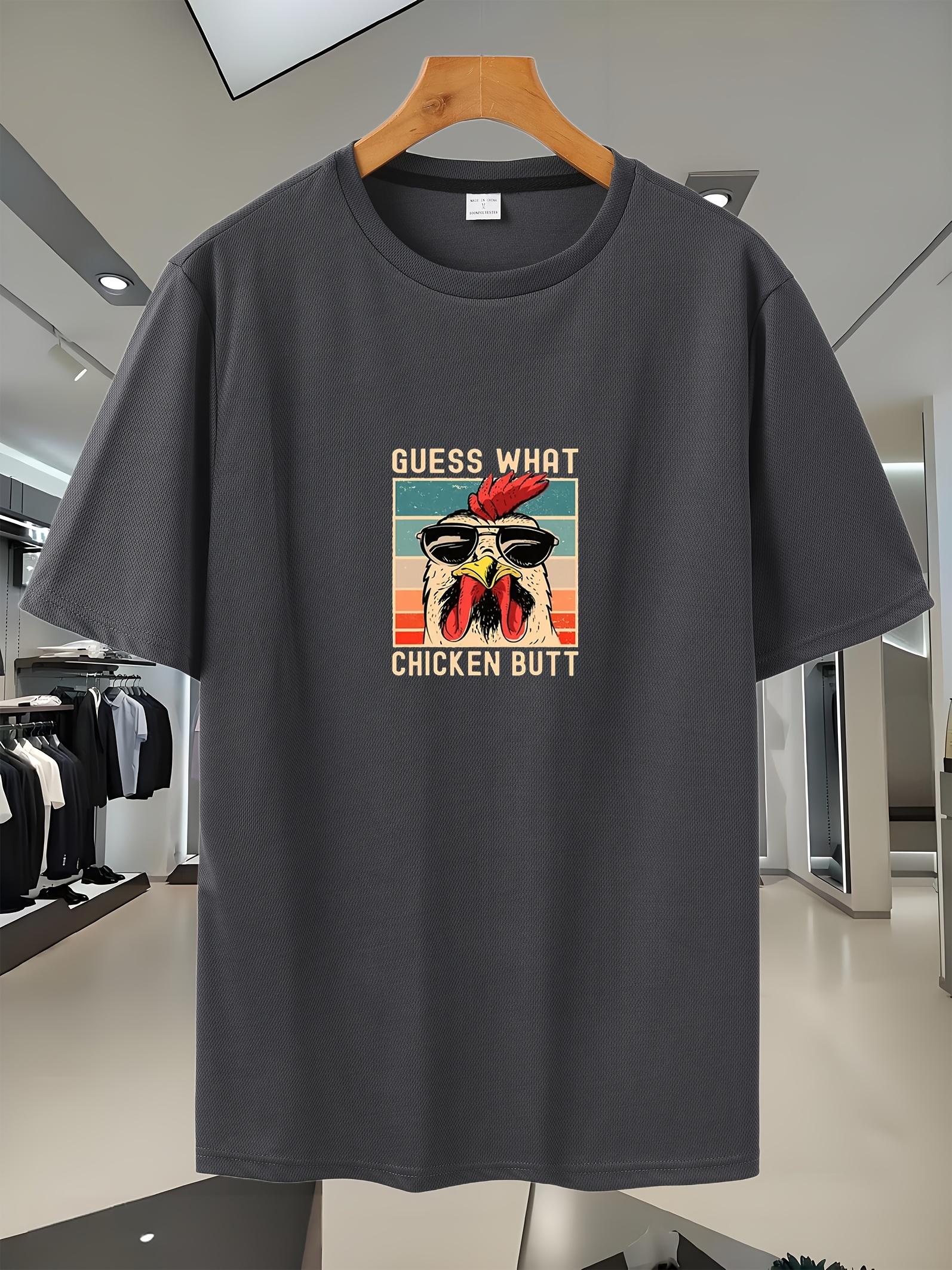Navy Blue Graphic Print T-shirt - Guess What Chicken Butt Humorous Design L