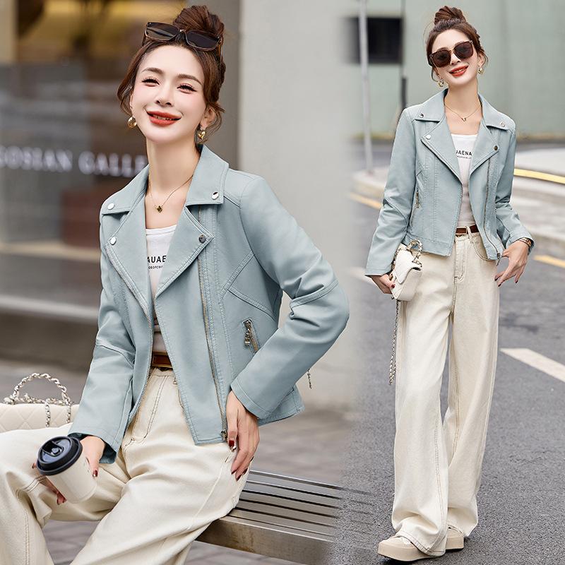 

Модный дизайн текстурированная кожаная куртка женское пальто весна и осень новый лацкан топ костюм локомотива короткая кожаная куртка прилив 2XL синий