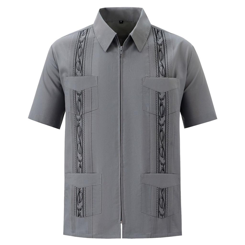 Men's Shirts Clothing Four Pocket Embroidered Traditional Short Sleeve Shirts For Men Shirts