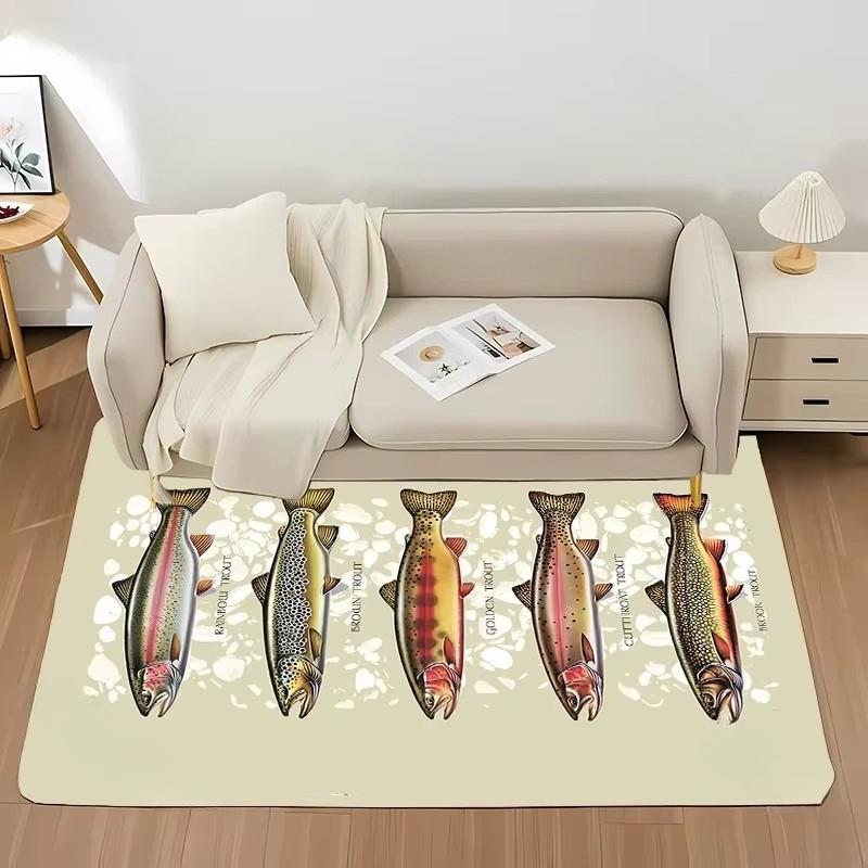 1pc Brown Trout Pattern Carpet New Release! Anti-slip Sound Insulation, Rug for Living Room Bedroom, Office Areas, Durable Mat