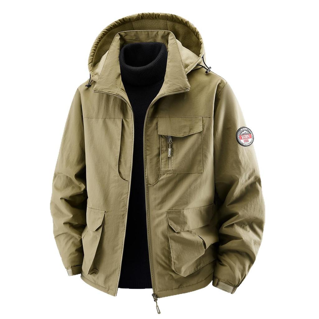 Men's Thick Fleece-Lined Workwear Jacket with Detachable Hood - Trendy Casual Style 23011R