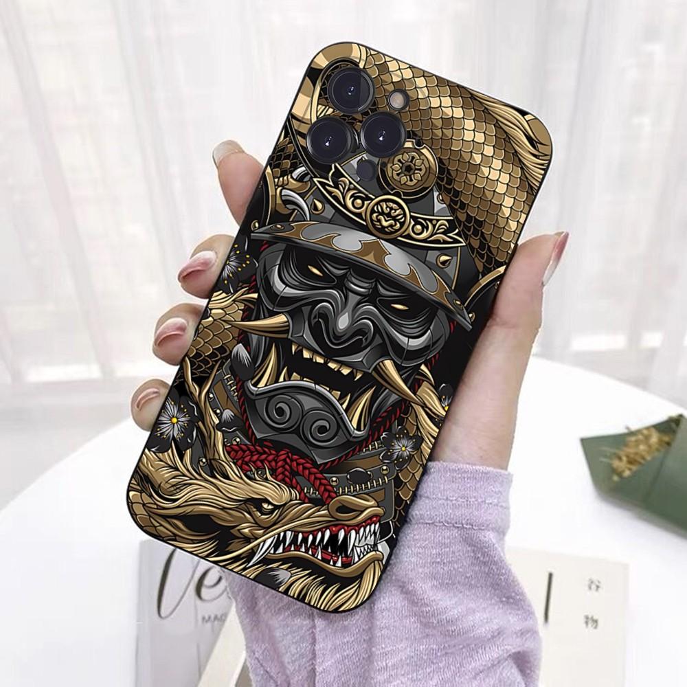 Samurai Oni Mask Phone Case For IPhone 16 15 14 11 12 13 Mini Pro XS Max Cover 6 7 8 Plus X Funda Shell