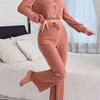 Spring Autumn Women Cardigan Sleepwear Solid V-neck Y2k Pajamas Set Casual Sexy Crop Tops and Long Trousers Loungewear Nightwear