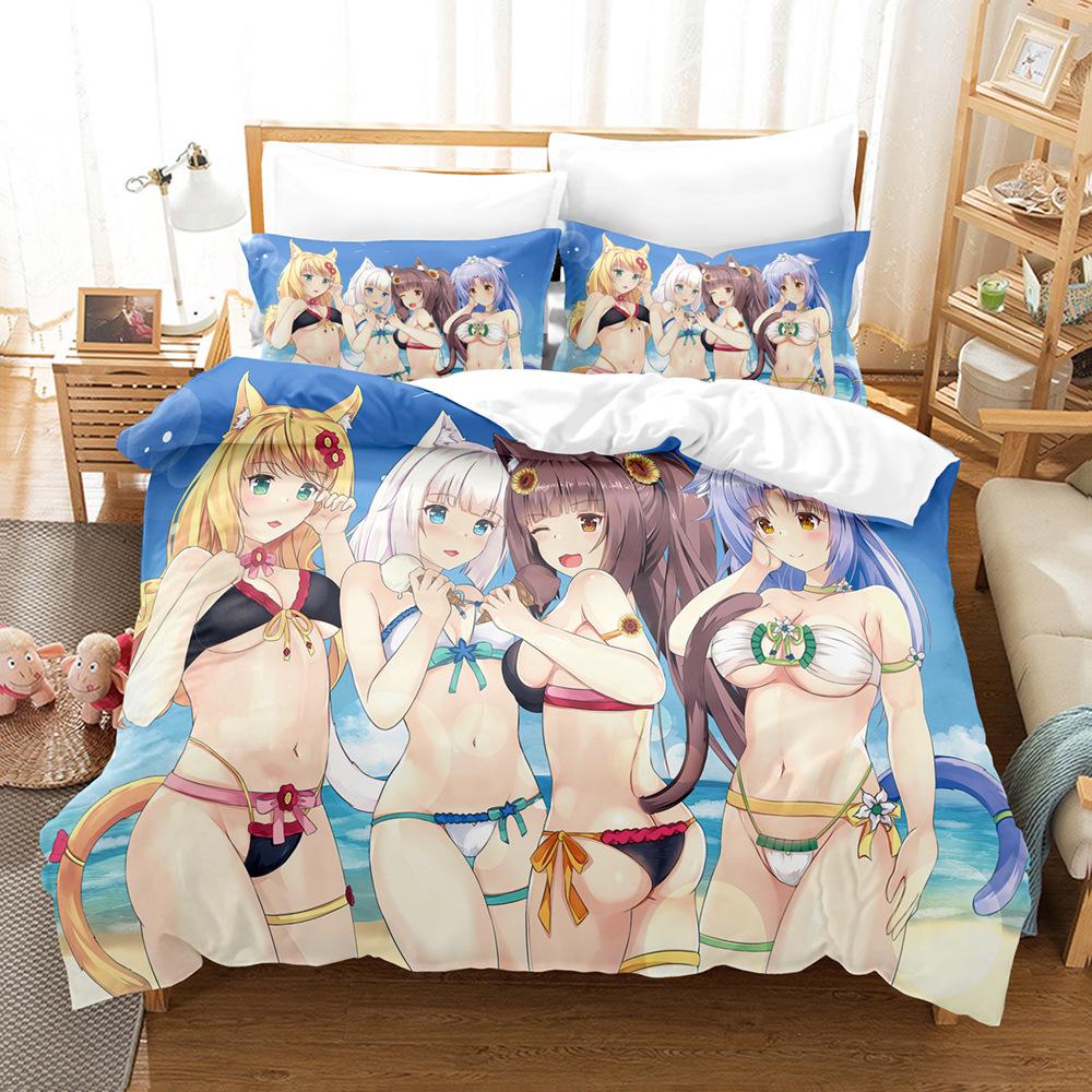 Digital Printing Chemical Fiber Sexy Beautiful Women Bedding Three-Piece Set, Starting From Approval