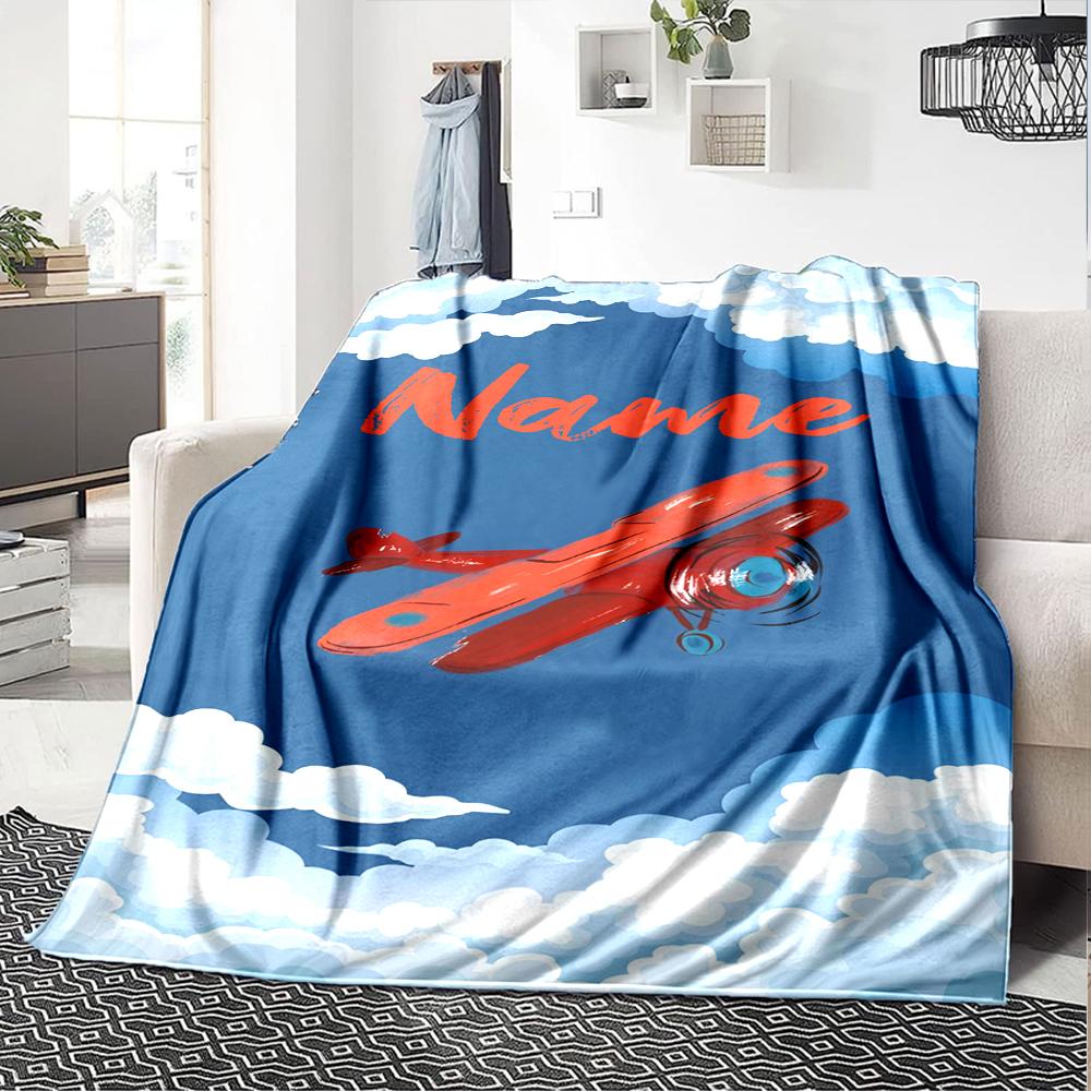 Custom Name Cute airplane Theme Printed Blanket - Perfect for Couch, Bed, Travel & Outdoor Use | Machine Washable, Cozy & Durable.