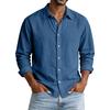 Herren Farbe Lässig Locker Button-Down Kragen Falsche Tasche Langarmhemd