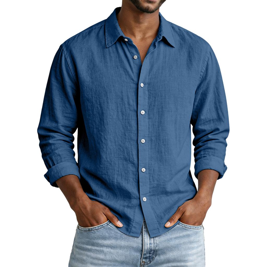 Herren Farbe Lässig Locker Button-Down Kragen Falsche Tasche Langarmhemd