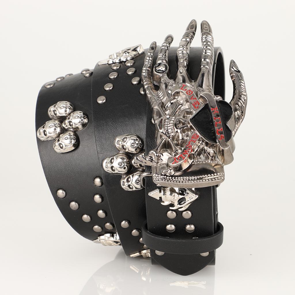 Gothic Punk Leather Y2k Belt For Women Men Skull Metal Buckle Waist Strap Designer Luxury Female Jeans Trouser Decorative Belts