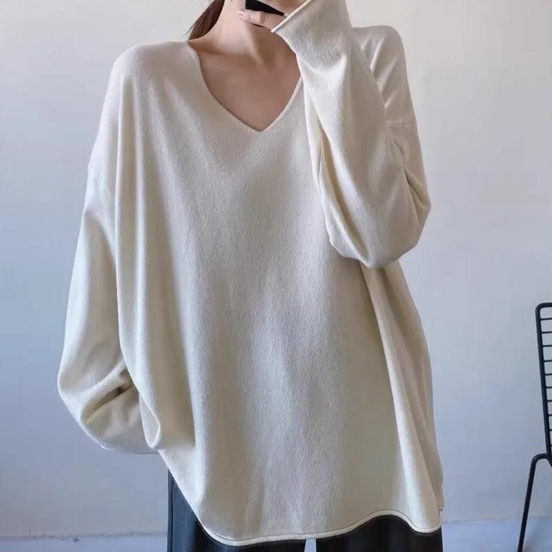 Top for Women Autumn Winter Large Size Loose Long Sleeve Knit V-neck Pullover Sweaters Top