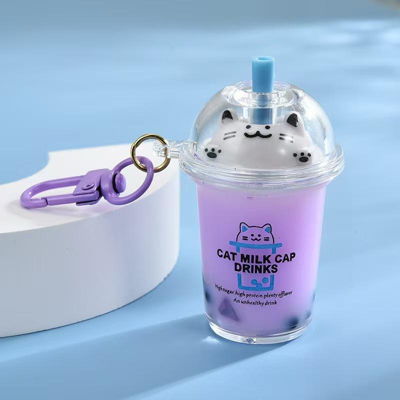 1/5Pcs Cat's Pearl Milk Tea Keychain Sand Bottles Car Key Chains Creative And Cute Milk Tea Cups Pendant Bag Decoration