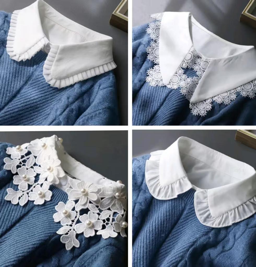 Lace Novelty Fake Collar for Women Shirt Front Ties Detachable Collar Stand Dress Sweater Girls False Collar