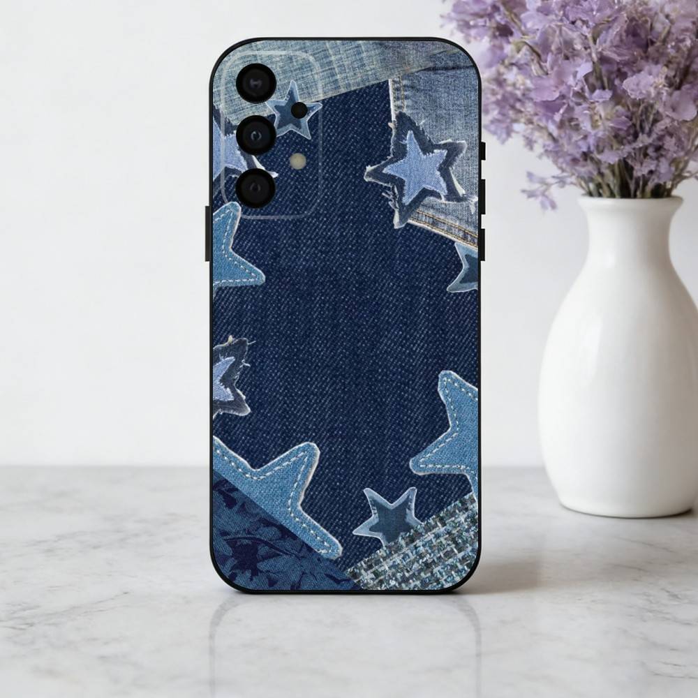 

R-Retro D-denim patches Phone Case For Samsung Galaxy A73,A72,A71,A70,A53,A52,A51,Soft Silicone Black Cover Samsung a21s