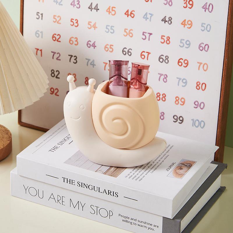 Pen Holder Desktop Cartoon Snail Dinosaur Office Pen Holder Gift Stationery Storage Box Makeup Brush Storage Bucket