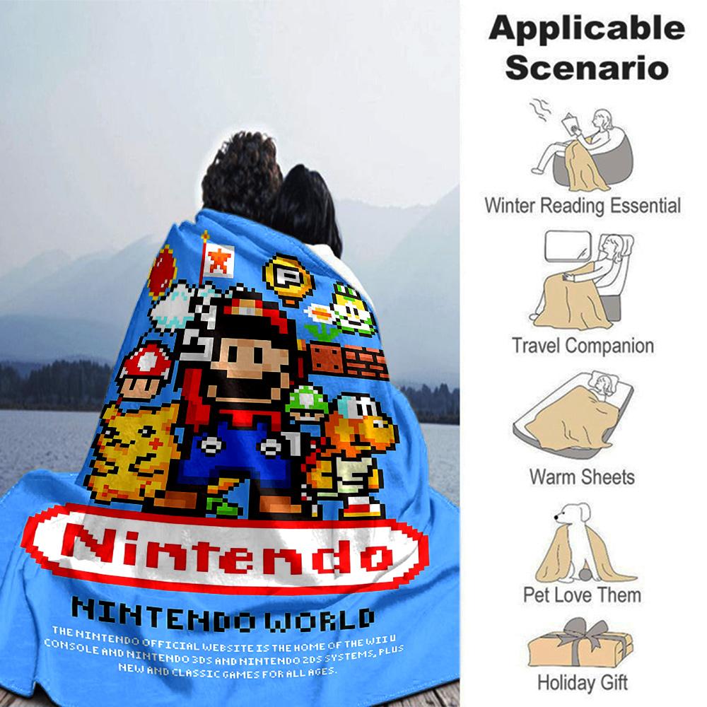 Mario Friends Pixel Art Flannel Blanket Super Soft Warm Cozy Blanket For Sofa Bed Office Travel Allseason Home Decor Gift