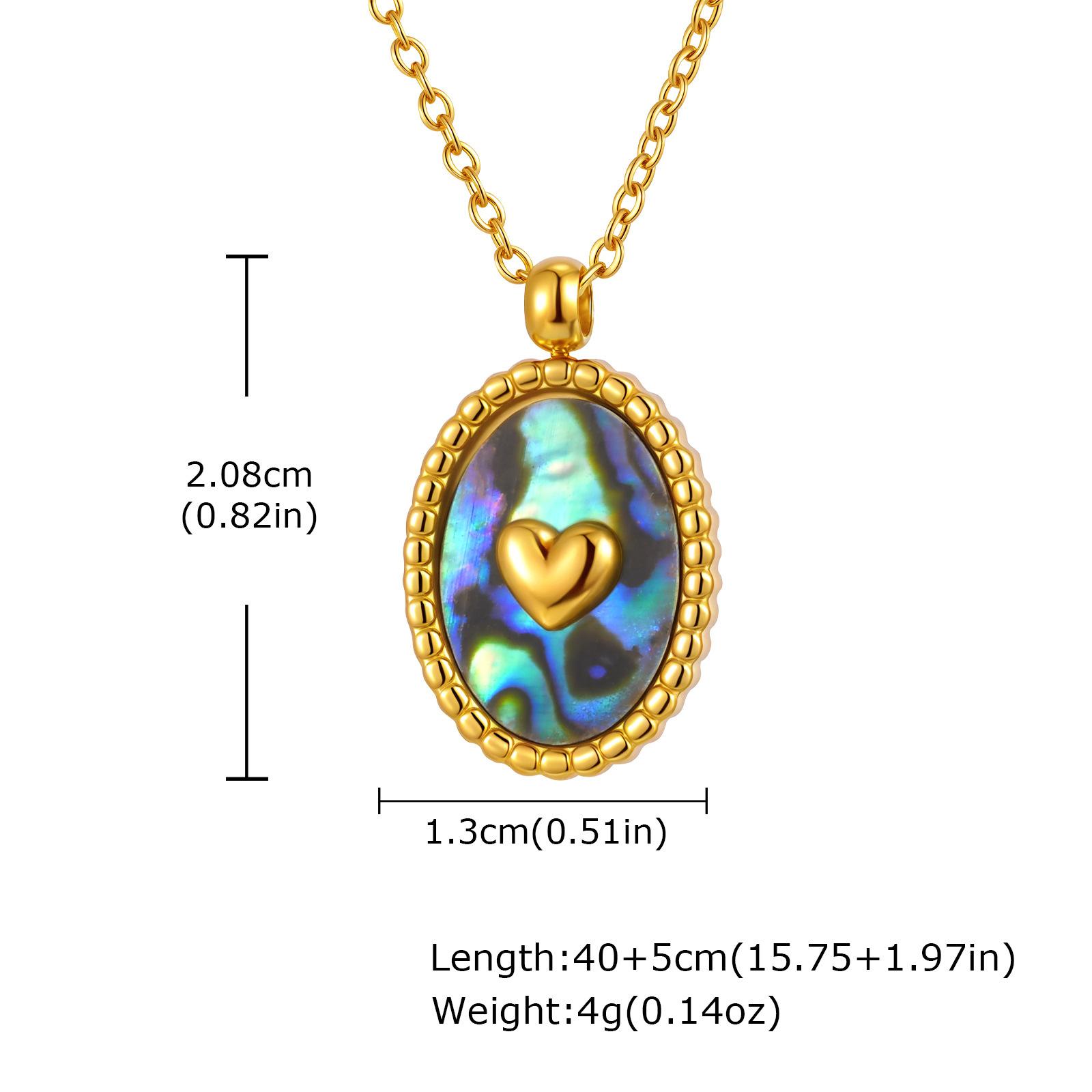 Stainless Steel Oval Abalone Shell Heart Shape 18K Gold Pendant Necklace Ladies, Jewelry 2336
