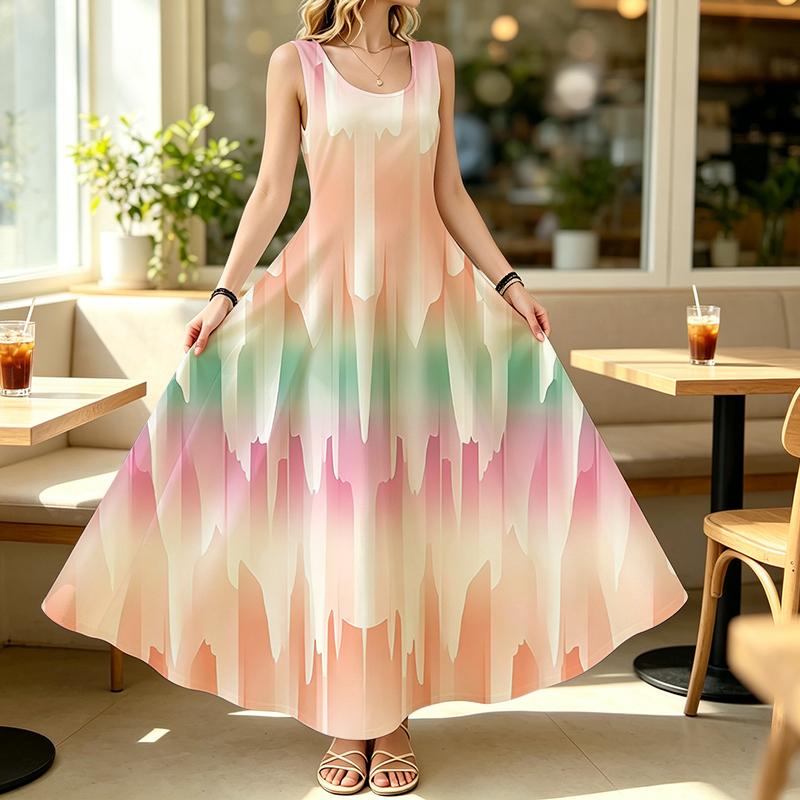 Women's Maxi Dress,Color Gradient Sleeveless Beach Dress,Lightweight & Skin-friendly,Trendy Easy-Match for Summer Vacation