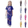 Completo Sportivo Estivo per Bambini T-shirt e Pantaloni a Zampa d'Elefante Set Atletico Due Pezzi Set di Abbigliamento Stampato Corto