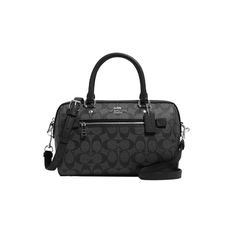

COACH Rowan 27 Classic Presbyopia Canvas with Leather Boston Bag Pillow Bag Shoulder Bag Crossbody Bag Handbag Medium Women s Black Gray чорний