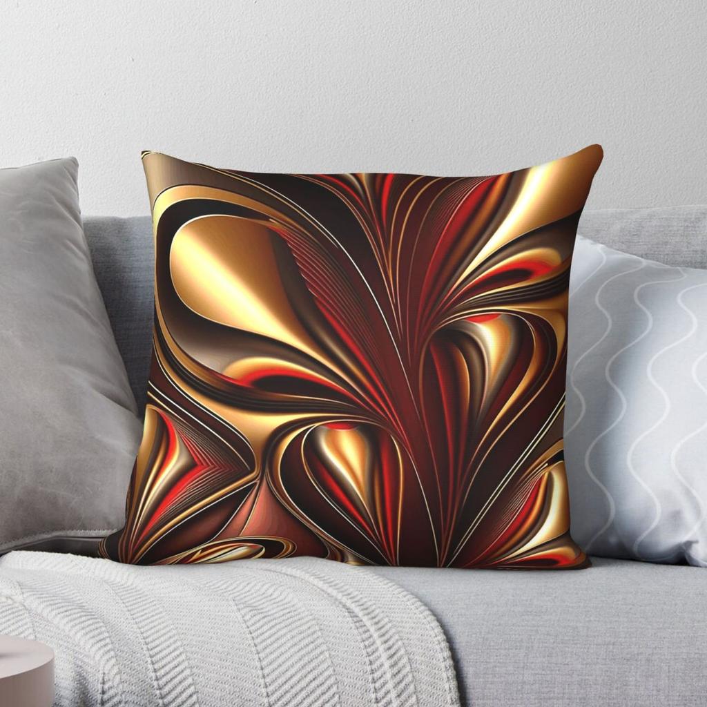 Federa per Cuscino Astratta Oro e Rosso Poliestere Lino Velluto Fantasia Zip Decorativa Copricuscino da Lancio Copertura Cuscino per la Casa