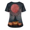 Halloween Print V Neck Short Sleeve Nurse Top with Double Pockets and Side Slits Suitable for Healthcare Workers and Caregivers