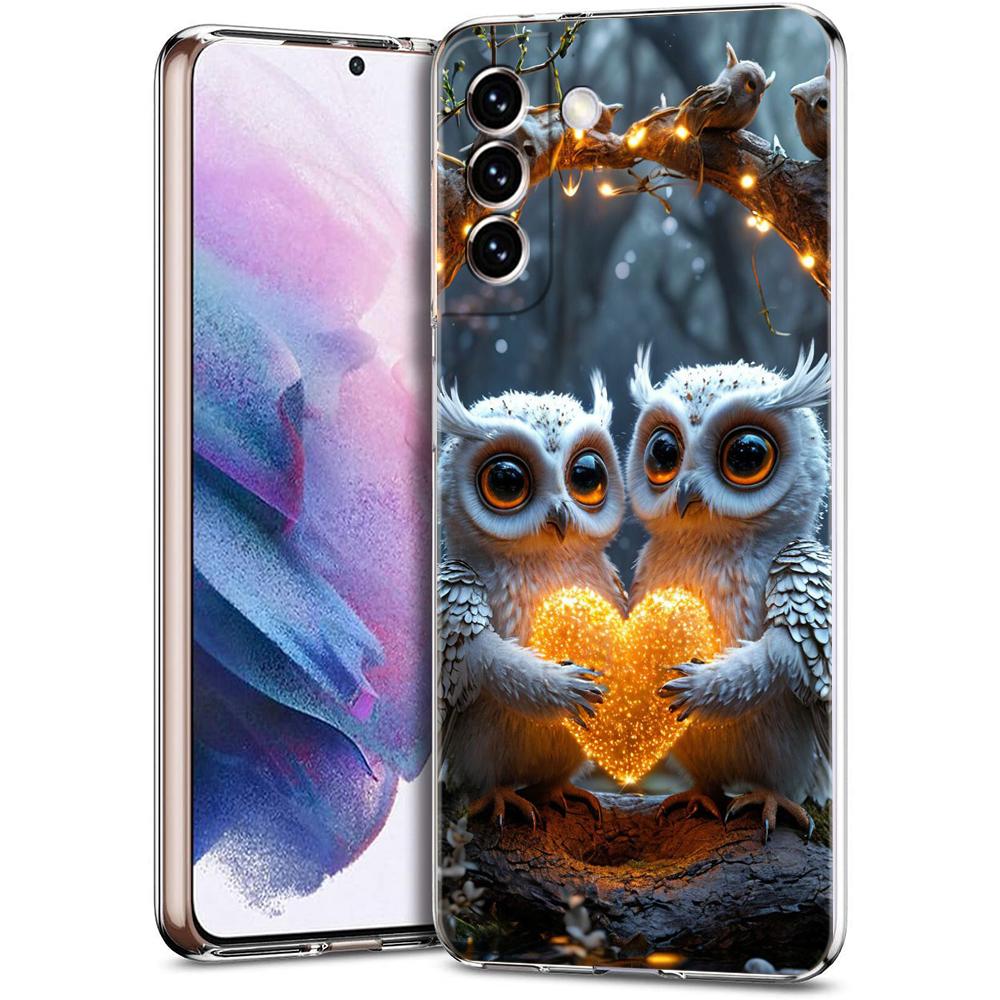 Transparent Phone Case Cover for Samsung Galaxy S25 S24 S23 S22 S20 S21 FE Ultra S24 S23 S10 S10E Plus 5G Cute Owl Pattern Capas