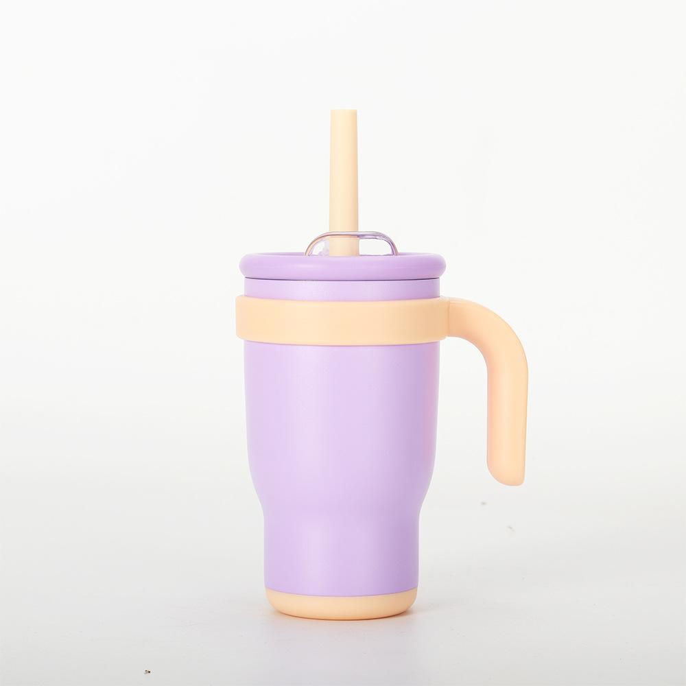 14oz Straw Car Cups Contrasting Color Children's Student Thermos Cup Stainless Steel Water Cup Handle CarCup