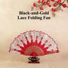 Red Lace Folding Hand Fan Gold Embossed Pattern Elegant Handheld Fan Lightweight Decor Fan For Wedding Party Cosplay Po Props