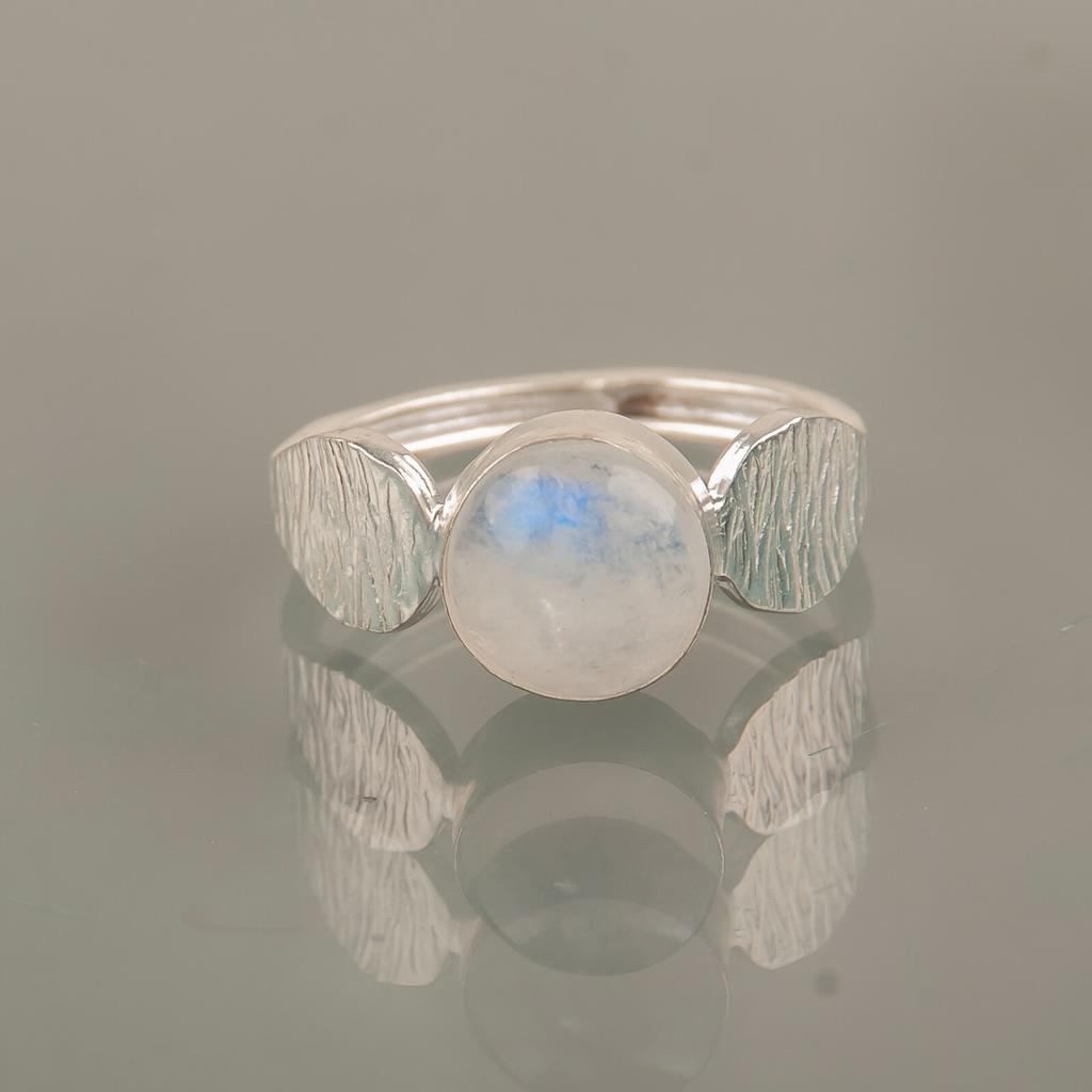 Natural Rainbow Moonstone Gemstone Handcrafted 925 Sterling Silver Jewelry Ring RR-1-15