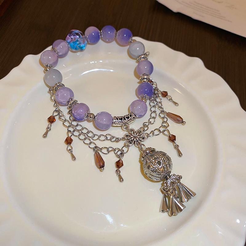Bow Zircon Crystal Beaded Glass Bracelet New Chinese Retro Bracelet Fashion Versatile High Sense Jewelry Women