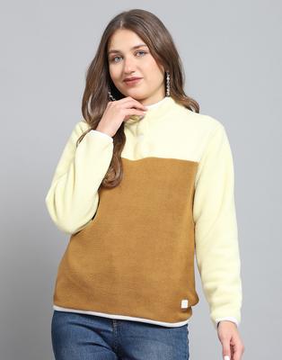 From House of Monte Carlo Womens Self Design Brown Mock Neck Full Sleeve Sweatshirt