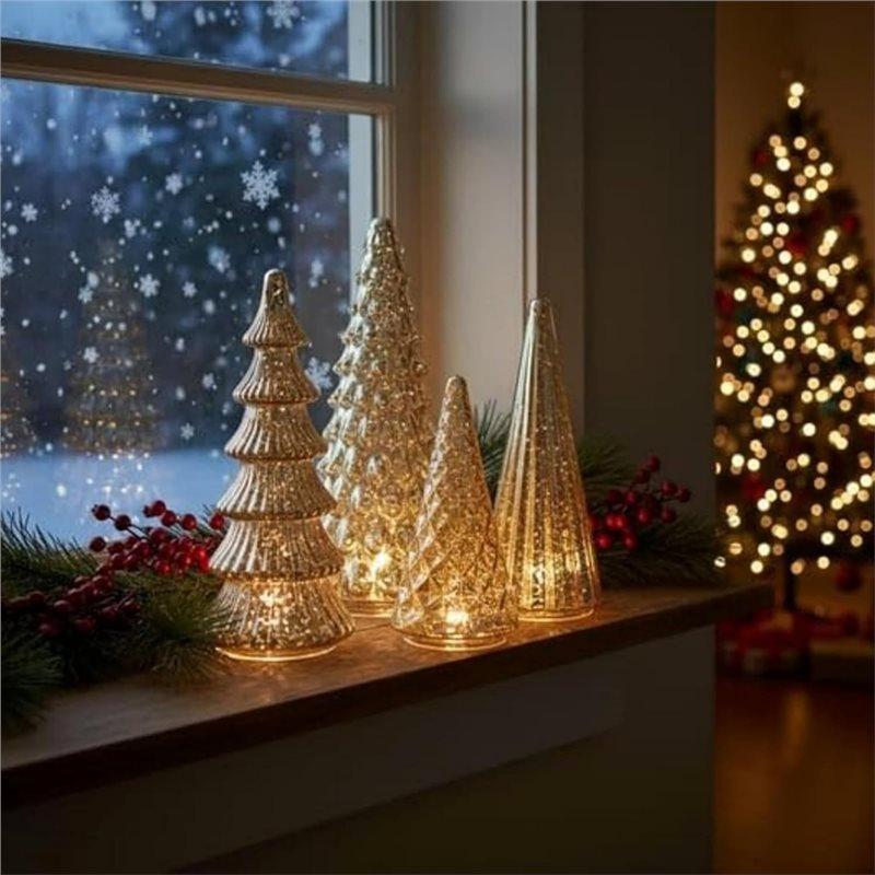 AS60-Home Party Decor Illuminated Mercury Glass Trees 5PCS Christmas Tree With Led Lights For Xmas Mantel