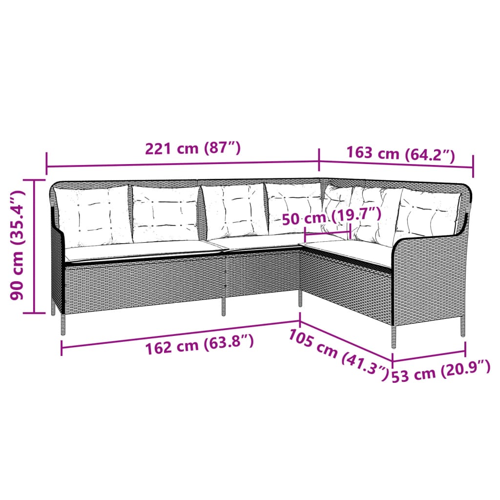 Vidaxl Narożna Sofa Ogrodowa Z Poduszkami, Szara, Polirattan