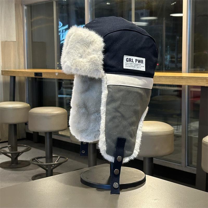 

Color-blocked Lei Feng Hat for Men and Women In Winter Thickened and Warm Versatile Ear Protection Hat for Outdoor Travel Ski Pilot Hat M（56-58cm）