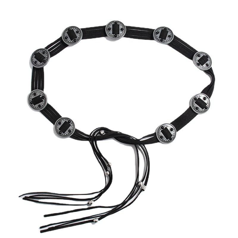 Western Style Faux Leather Belt With Auto Buckle And Geometric Embellishments For Women