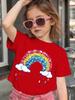 Glitter Rainbow Cloud Print Kids T Shirt Cotton Short Sleeve Boys Girls Parent Child Matching Summer Daily Casual Soft Tees