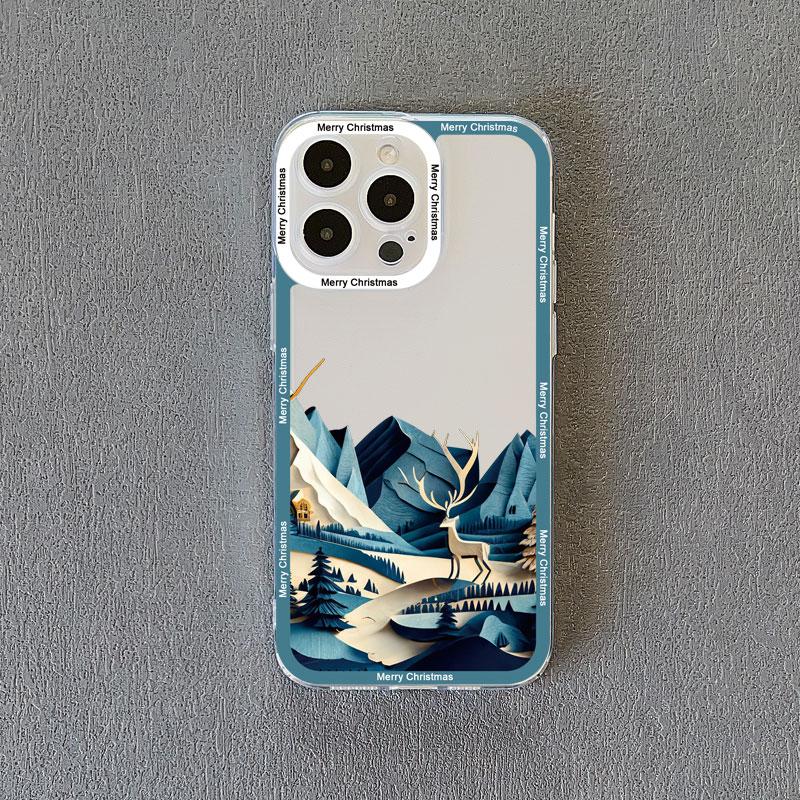 

Merry Christmas Tree Santa Claus Phone Case For iphone 13 12 11 Pro Max 15 14 Plus Pro Max X XR XS Scenery Transparent Covers iphone14 pro