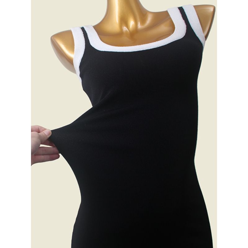 2024 New Korean Style Hepburn Style Black Waist Hugging Slimming Mid-Length Sleeveless Vest Sling Dress Women