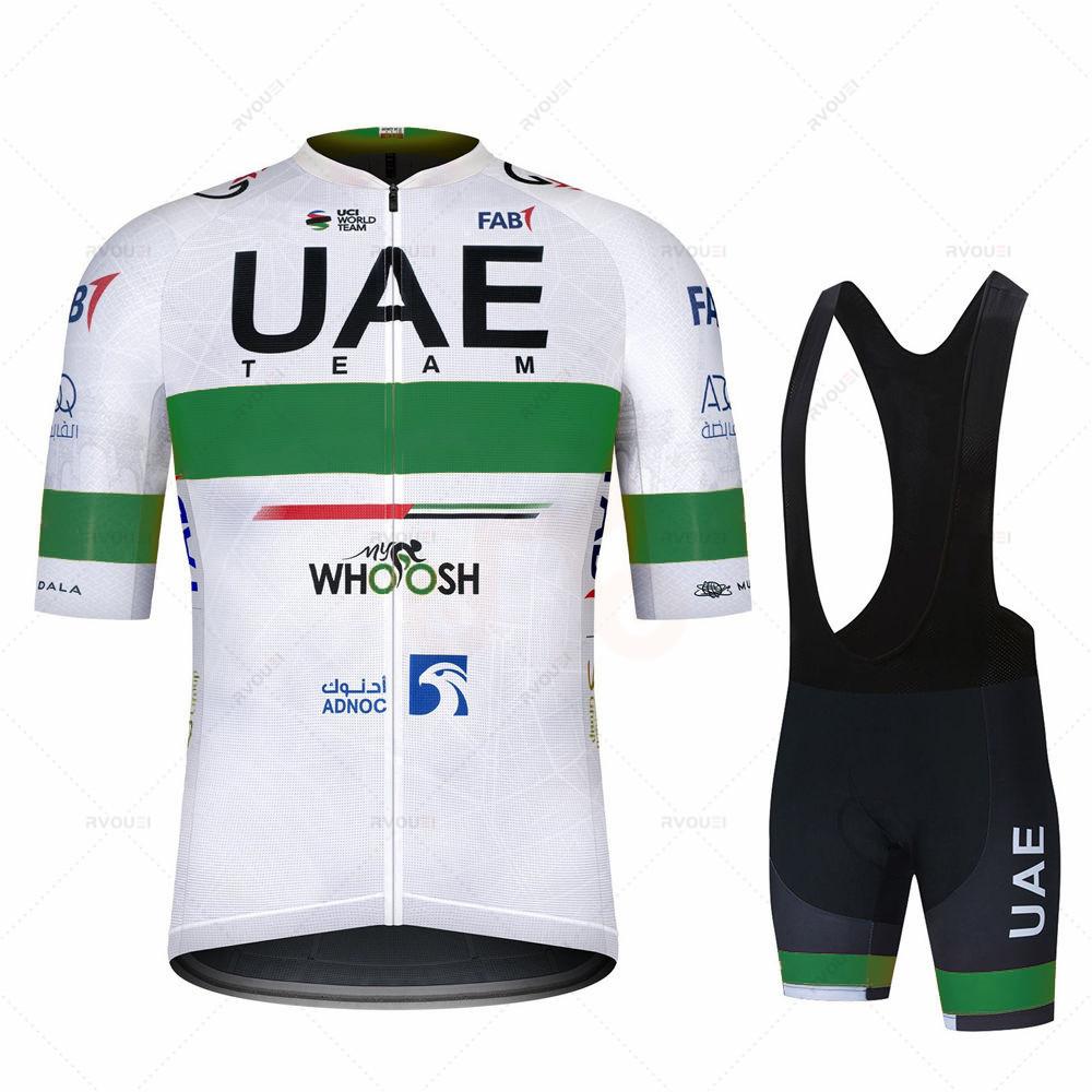 Uae Team Cycling Clothing Set for Men, Bike Clothing, Breathable Anti-UV Bicycle Wear, Short Sleeve Cycling Jersey and Bib Sets